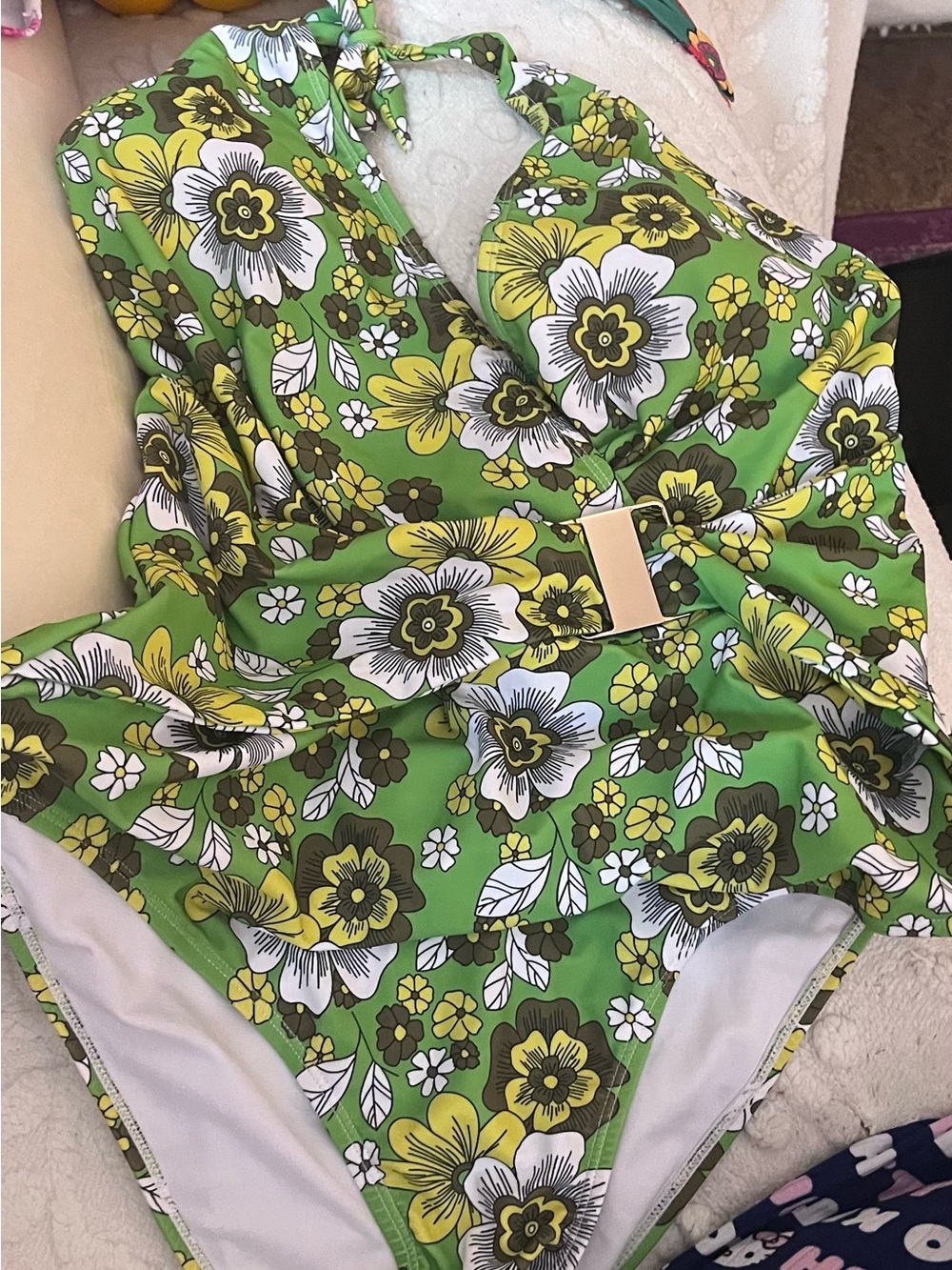 Grace Karin Green Floral One-Piece Swimsuit